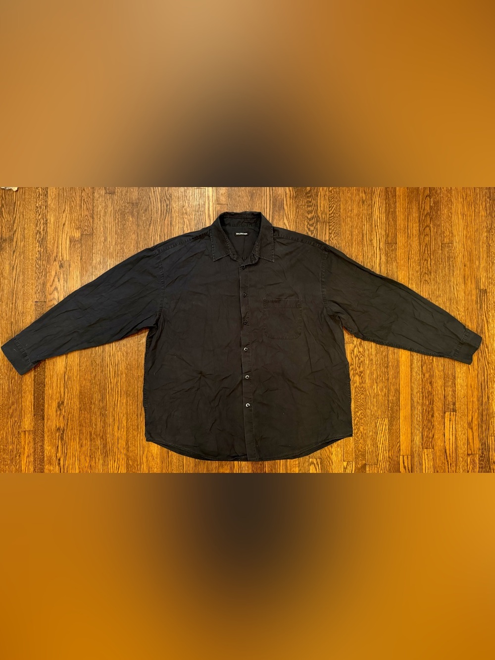 Balenciaga Black Logo Pocket Long-Sleeve Casual Button-Down Shirt Size Medium 39